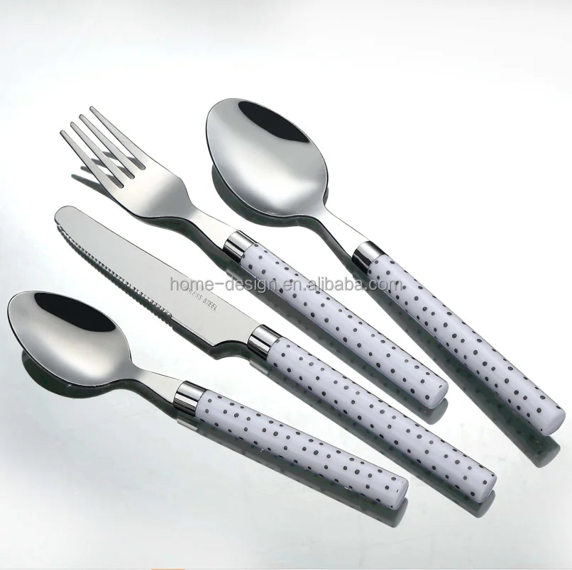 Portable Eco-friendly Reusable Stainless Steel Flatware Sets Polka Dots Travel Cutlery and Office Utensils Tableware Sets