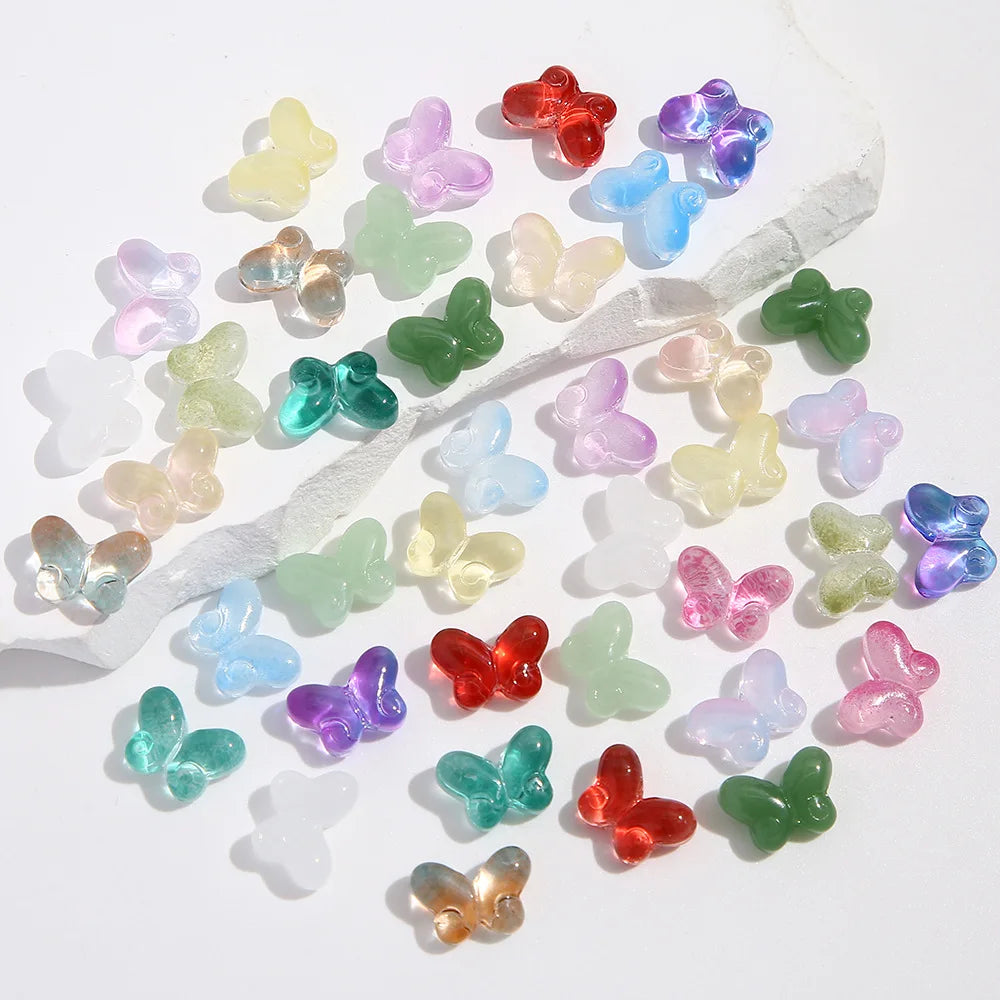 10*14mm 100 Pieces of Butterfly Randomly Mixed Transparent Handmade Glass Beads Can Be Used for DIY Necklaces