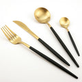 Portugal Black Gold Flatware Fork and Spoon Set Korean Wedding Kitchen Cutlery Stainless Steel 4 Piece Silverware