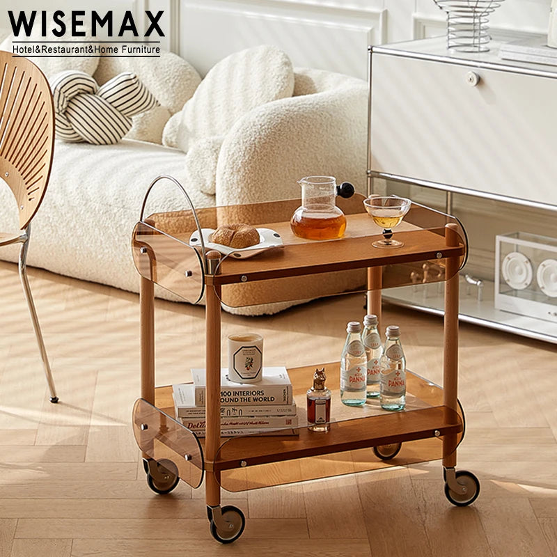 WISEMAX FURNITURE Elegant Designed Acrylic Serving Cart Restaurant Movable Coffee Side Table Coffee Carts for Home Hotel