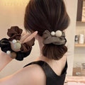 New Fashion Retro Satin Hair Scrunchies Elegant Pearl HairBand Accessory for Women Sweet Style Elastic Hair Bands