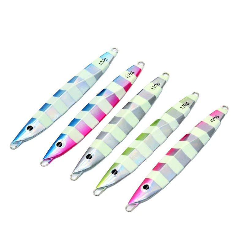 Luminous Stripe Saltwater Fishing Lure 80g 100g 120g 150g 180g Lead Fish Metal Jig Slow Pitch Jigging Fishing Lure