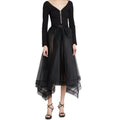 Custom High Waist Black Vintage Multi-layer Elastic Waist Maxi Tulle Skirt Organza Asymmetric Layered Skirt
