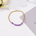 2mm Stainless Steel Gold Bead Natural Stone Amethyst Bracelet S294