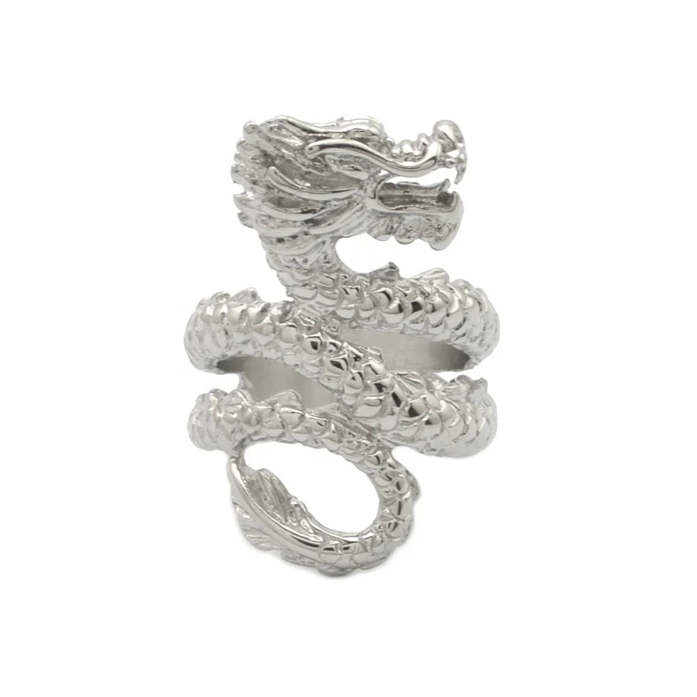 2024 Trending Product Hot Selling Punk Men Rings Stainless Steel Gothic Vintage Dragon Ring for Boys