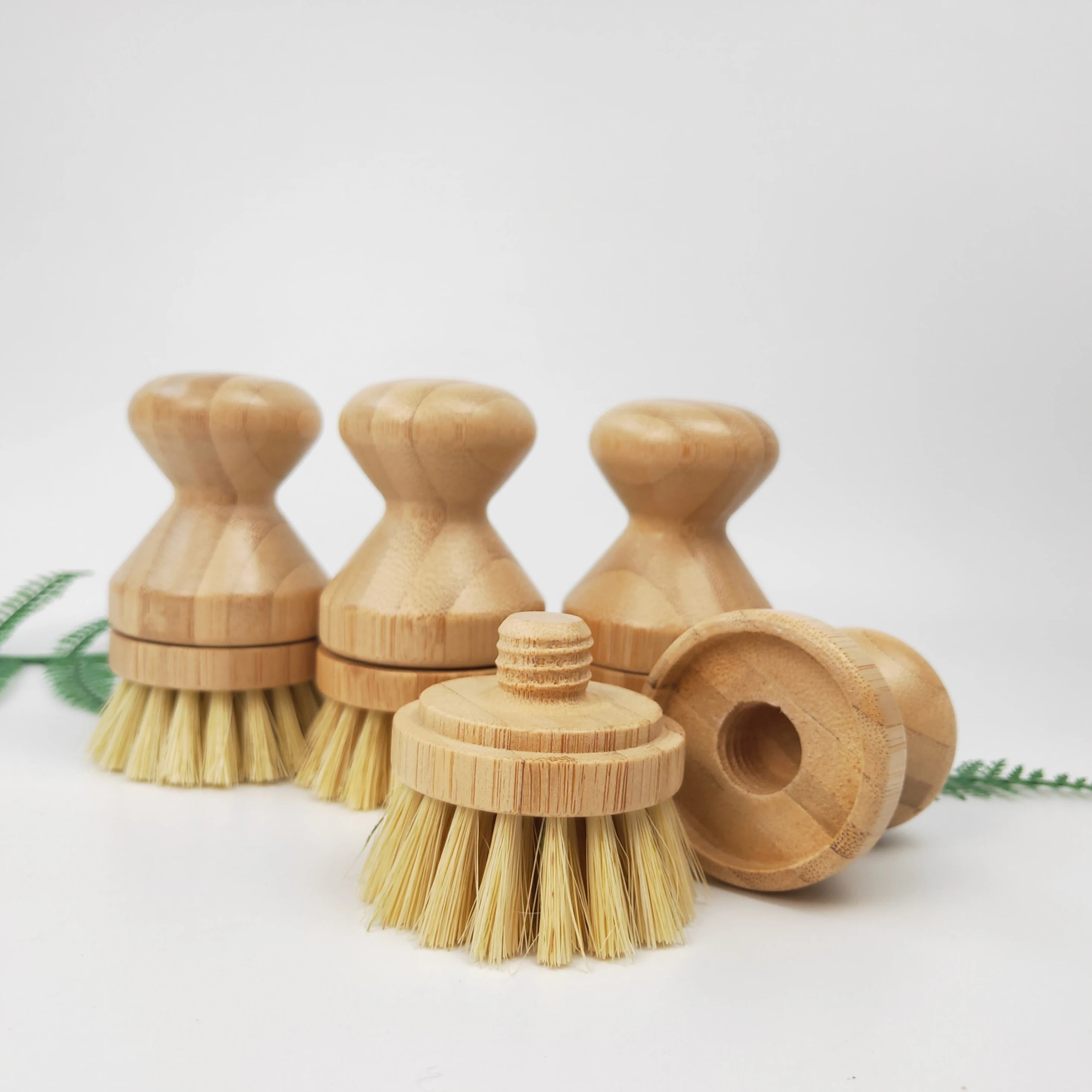 Short Replaceable Brush Head Cleaning Brushes Kitchen Bamboo and Sisal Wood for Dish Vegetable and Scrub Cleaning