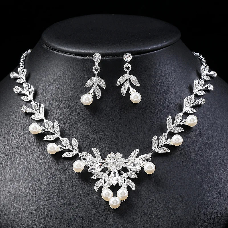 Hot Sale Women's Crystal Pearl Jewelry Sets for Weddings Banquets & Parties-Elegant Bridal Necklace & Earrings for Engagements