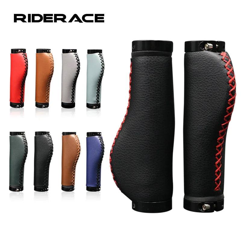 RIDERACE Mountain Bicycle Handlebar Grips Durable Non-slip Fiber Leather MTB Bike Handle Bar Cycling Lockable Handlegrip Parts