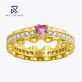 Rochime 18k Gold Plated  Elegant Sweet Heart Candy pink Diamond Ring 925 Sterling Silver Cubic Zirconia Rings for Women