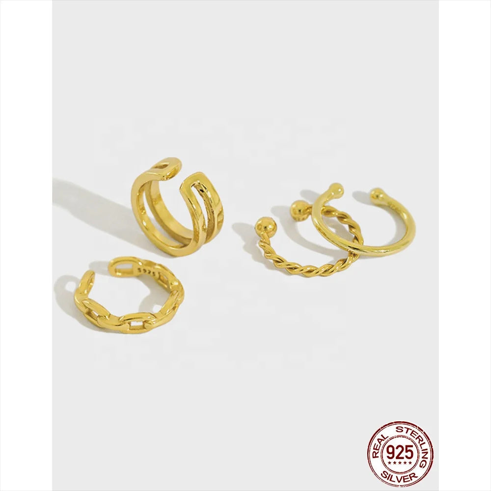 Dreamshow Dainty Glossy Double Layer Twist Chain S925 Sterling Silver Clip on Earrings Set Non Pierced Jewelry
