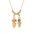 J&D 18K PVD Gold Plating Stainless Steel Pink Green Cubic Zircon CZ Romantic Girl and Boy Pendant Necklace