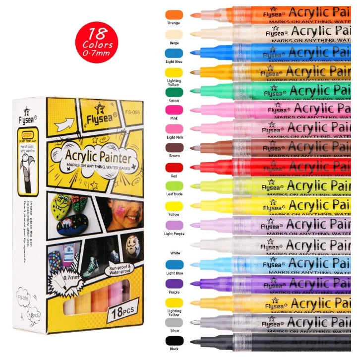 Acrylic Pen 0.7mm Marker Paint Pen New 18 Color Acrylic Marker Set
