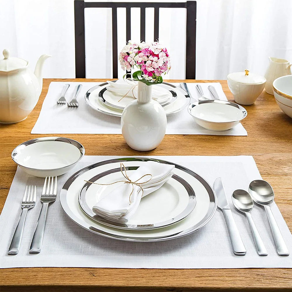 Nordic Natural Custom White Linen Table Placemats Classic Embroidery Christmas Dining Wedding Decorative