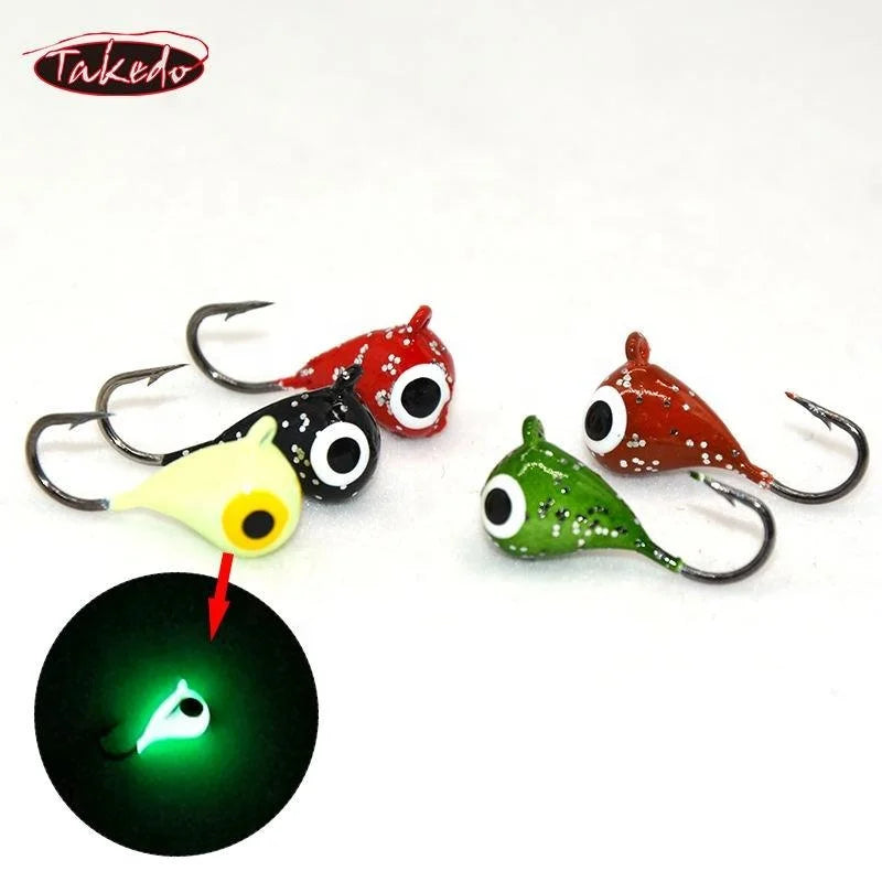 TAKEDO Wholesale 5pcs Per Set SP17 19mm 2.1g Luminous Big Eyes Winter Mini Lead Ice Fishing Jig Fishing Lure