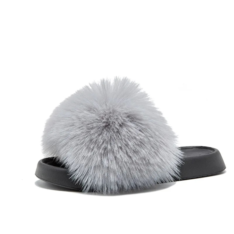 New Furry slippers Women's Outerwear Summer Outdoor Leisure Fashion fox Fur Cool slippers Beach tide