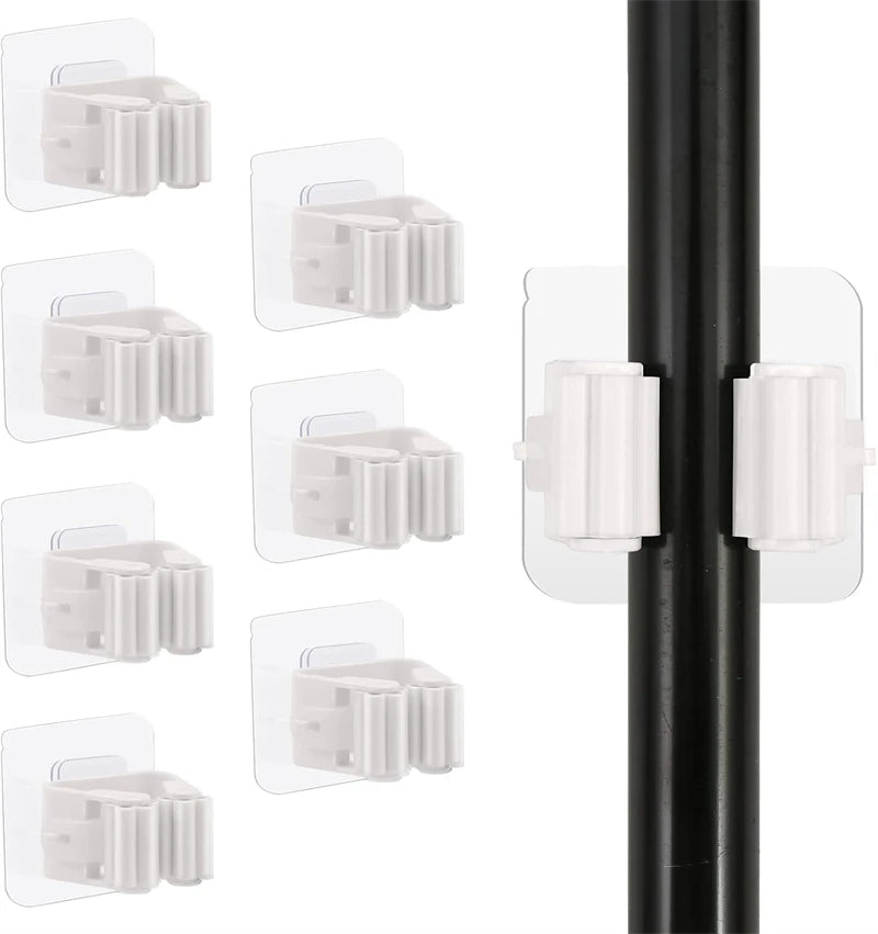 Self-Adhesive No-Drill Mop Holder Hook Mop Clip Bathroom Rack Wall-Mounted Storage Heavy-Duty Kitchen Bathroom Mop Hook
