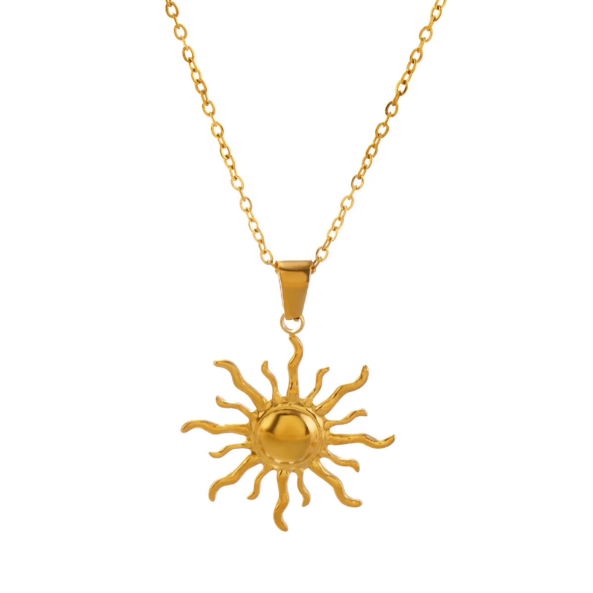 Waterproof  PVD 18K Gold Plated Stainless Steel Sun Pendant Necklace Women Good Quality Daily Jewelry