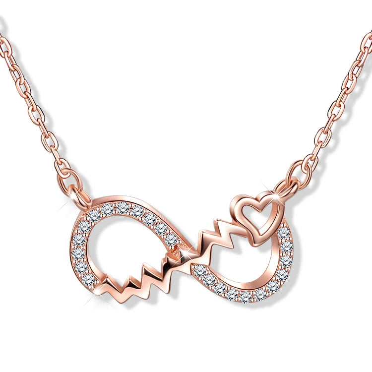 Unique Design Silver Jewelry Infinity Heart Beat Necklaces Women