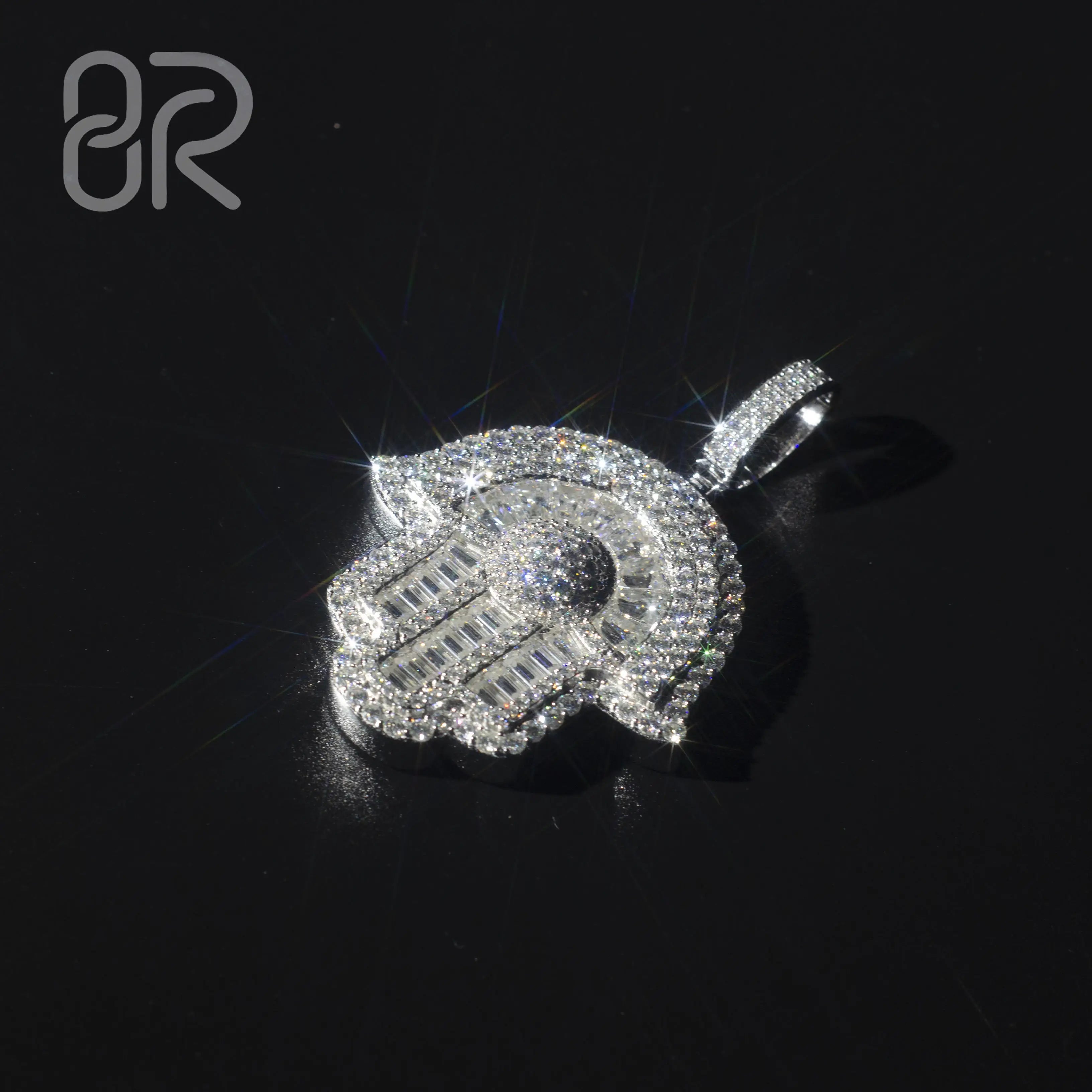 Custom VVS Moissanite Diamond Hamsa Pendant Wholesale 925 Sterling Silver Iced Out Pendant Men Hip Hop Jewelry