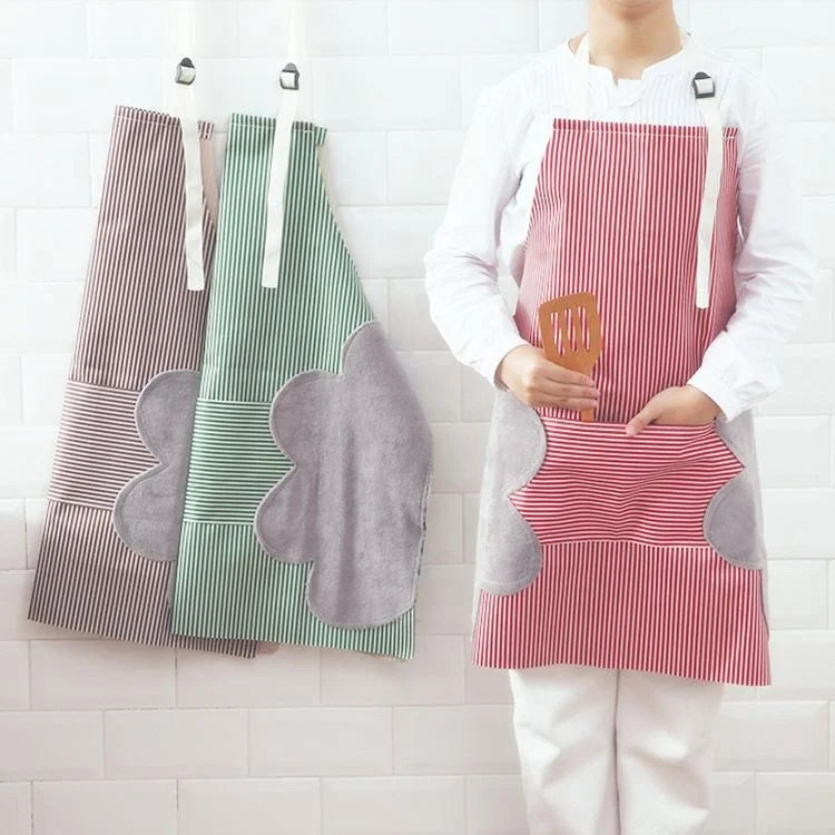 Kitchen Apron Household Waterproof and Oil-proof Cooking Gown Bib Big Pocket Hand Towel Waist