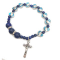 Green Gold Beads Blue Virgin Heart-shaped Beads Jesus Christ Cross Hand Beaded Bracelet Rosary