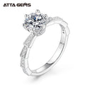 Attagems 1ct 6.5mm Round Cut D Color VVS Moissanite Lab Diamond Ring Charm Design 925 Sterling Silver Ring Engagement Gift