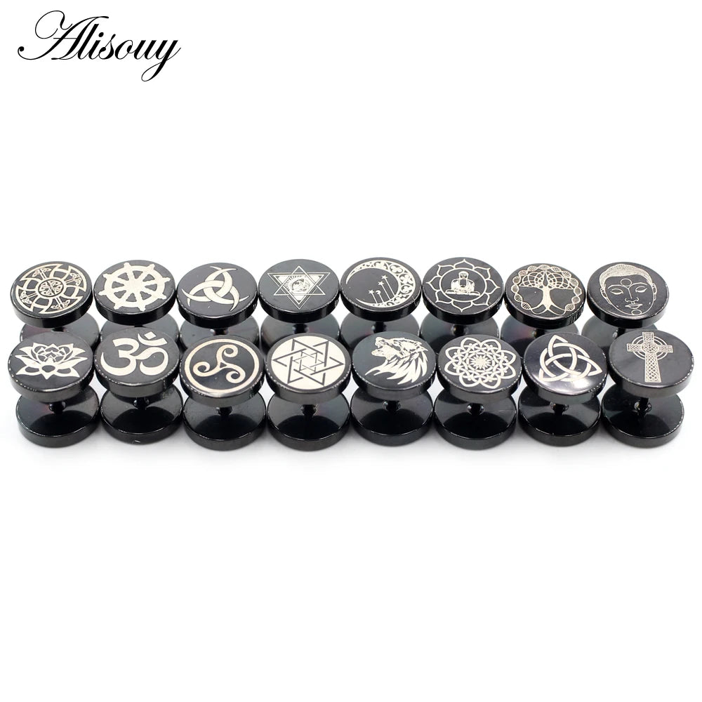 Alisouy 2PC Moon Flower Cross Star Lion Stainless Steel Unisex Men Women Barbell Ear Stud Earring Tragus Helix Piercing Jewelry