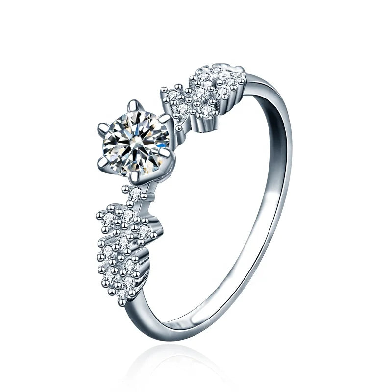 XJZ046 Luxury 925 Sterling Silver Round Cut 0.5CT Moissanite Diamond Wedding Anniversary Promise Ring for Women Fine Jewelry