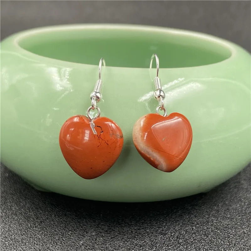 DIY Wholesale Natural Crystal Faceted Heart Gemstone Jewelry Pendants Red jasper Heart Earrings