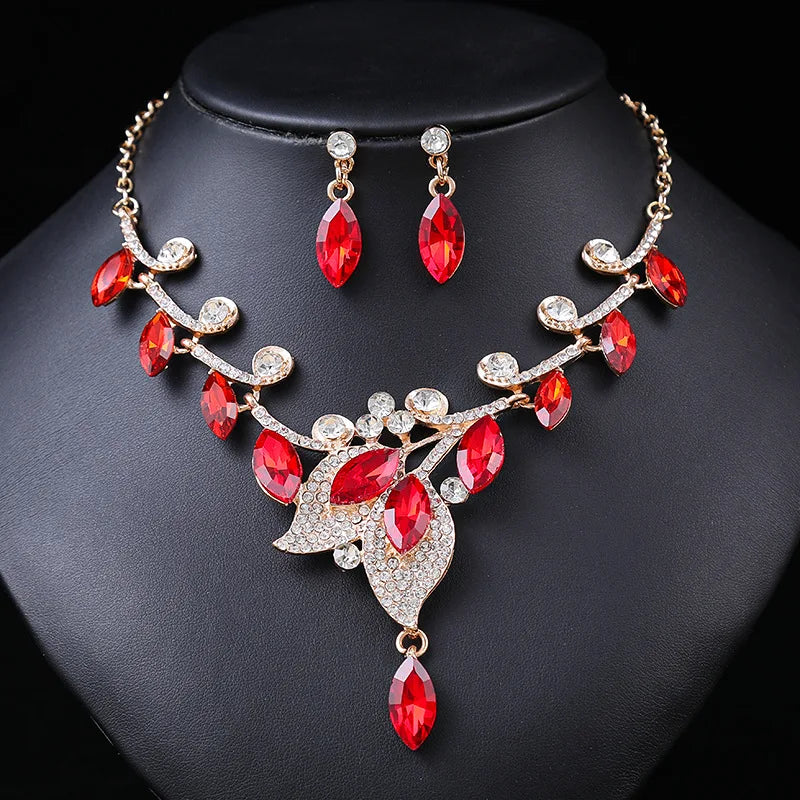 New Design Gold Plated Bridal Jewelry Sets Crystal Rhinestone Wedding Pendant Necklace Earrings Girls Gift