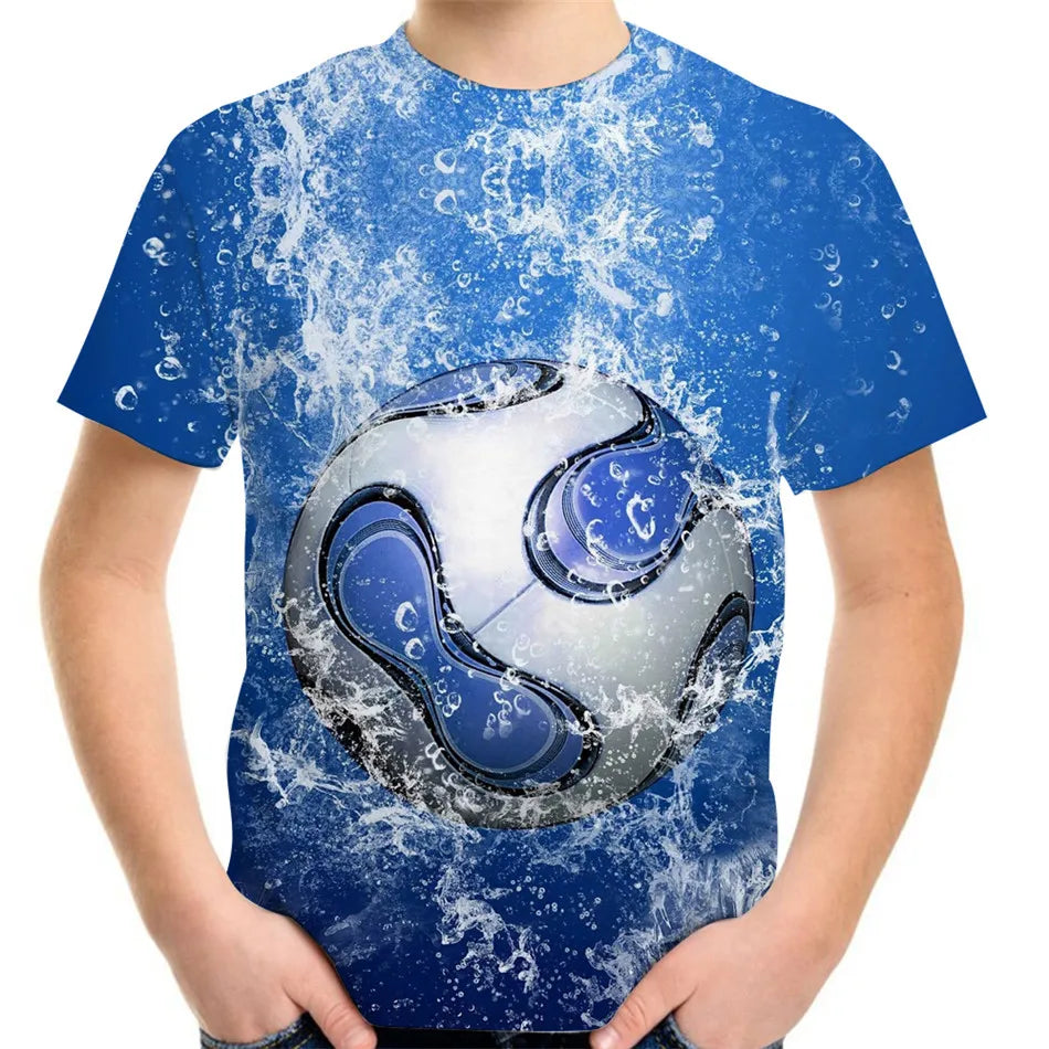 Fitspi Summer Kids Fashion 3d T-shirt Funny Fire Football Print Boys Girl Soccer Tees Children Teen Baby Cool Tshirts 4-13y Tops