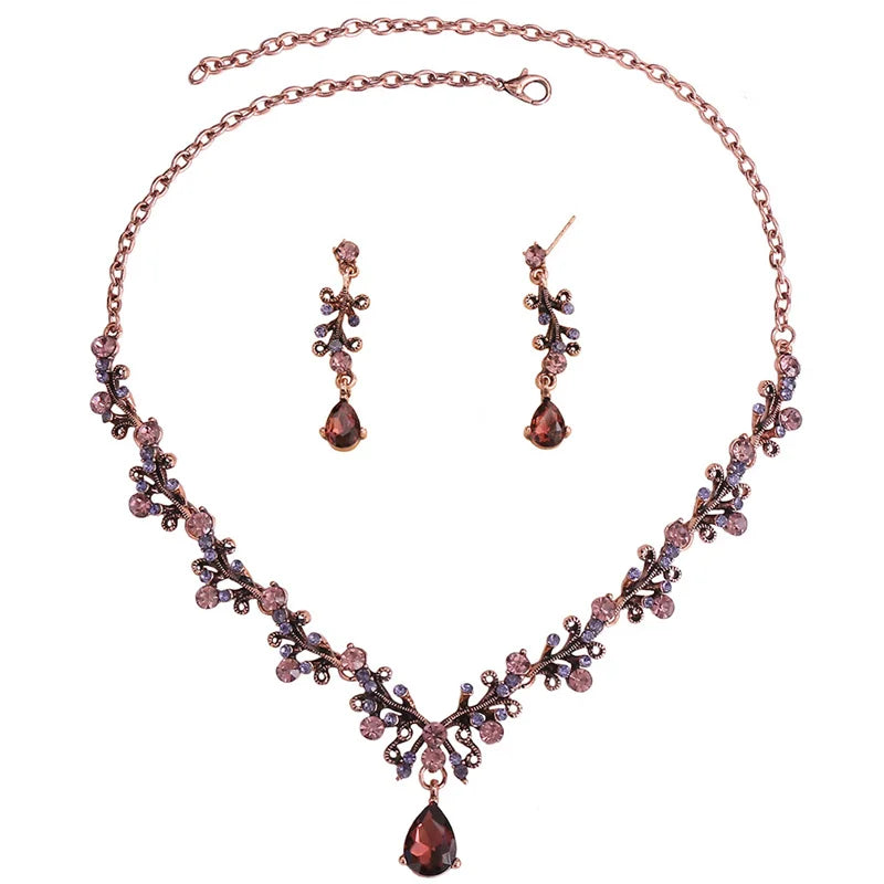 Bride Necklace Earring Set Vintage Bride Necklace Alloy Rhinestone Necklace Wedding Dress Accessories