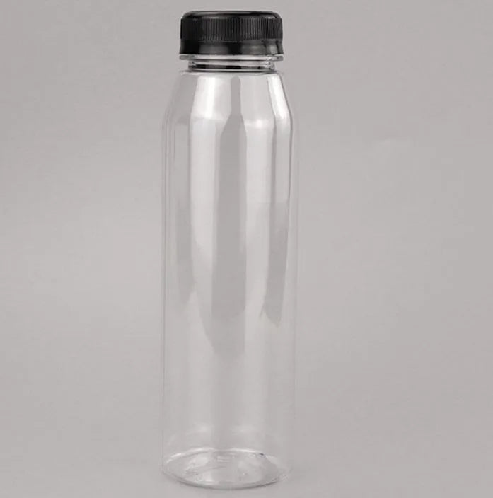 10oz 12oz 14oz Lightweight Clear Disposable Plastic Juice Bottle Beverage Containers With 38mm Black Tamper Evident Lids