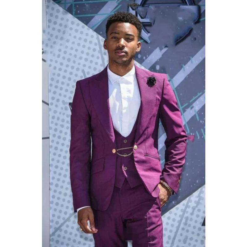 Purple Best Men Suits Groomsmen Groom Tuxedos Men Suits Wedding/Business /Prom Blazer ( Jacket+Pants+Vest)