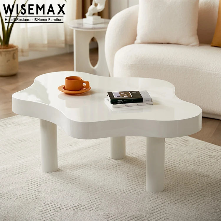 WISEMAX FURNITURE Nordic INS Living Room Furniture Wooden White Color Coffee Table Flower Small Oval Center Table for Apartment