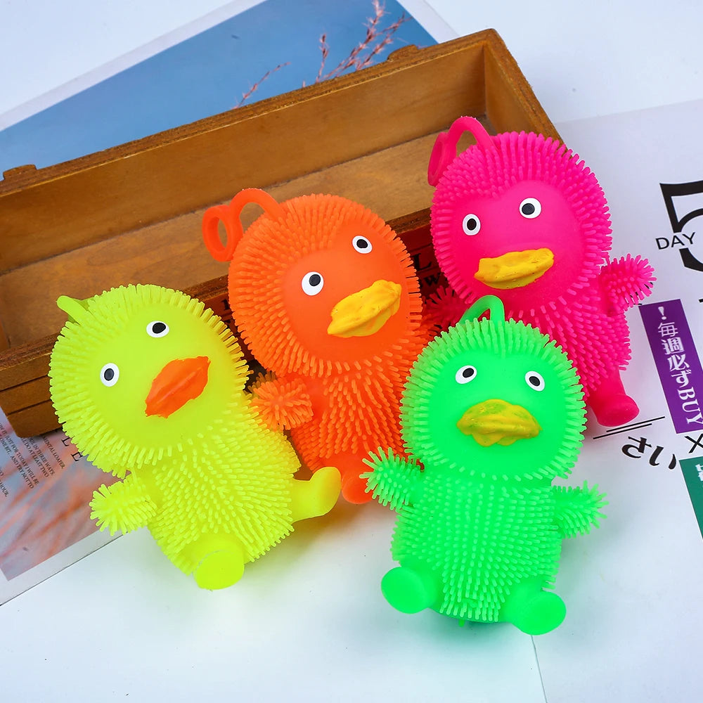 Custom Logo Yellow Duck Puffer Stress Ball LED Light-Up Glowing Animal Squish Toy Plastic Relief Toys for Adults