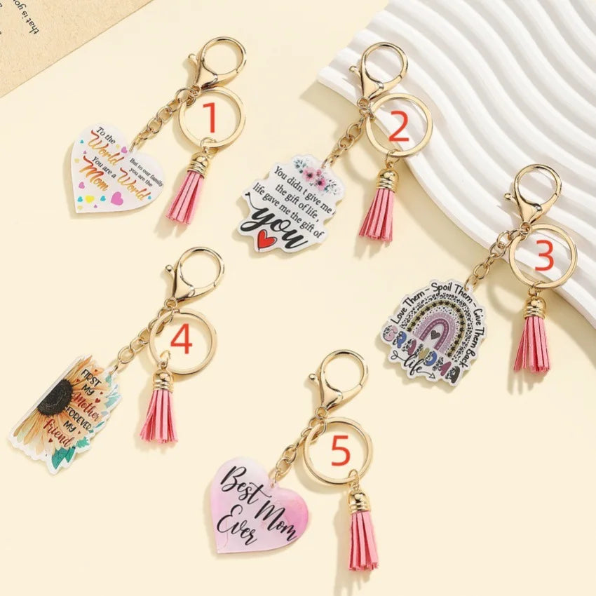 MOM Keychain Gift Hot Sell Mother's Day Gift Wooden Leopard Pattern Letter Keychain Creative Keychain