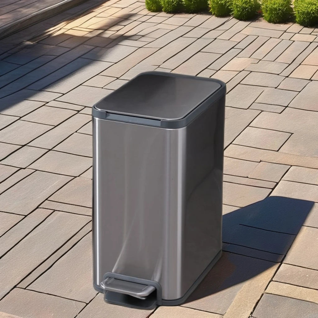 Iintelli Stainless Steel Rectangular Outdoor Trash Can with Large Automatic Sliding Lid Kitchen Step Foot Pedal for Recycling