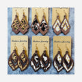 BINSHUO Wooden Earrings Jewelry Leopard Patterns Genuine Leather Horse Hair Inlaid Hollow Out Wooden Pendant Earrings for Women