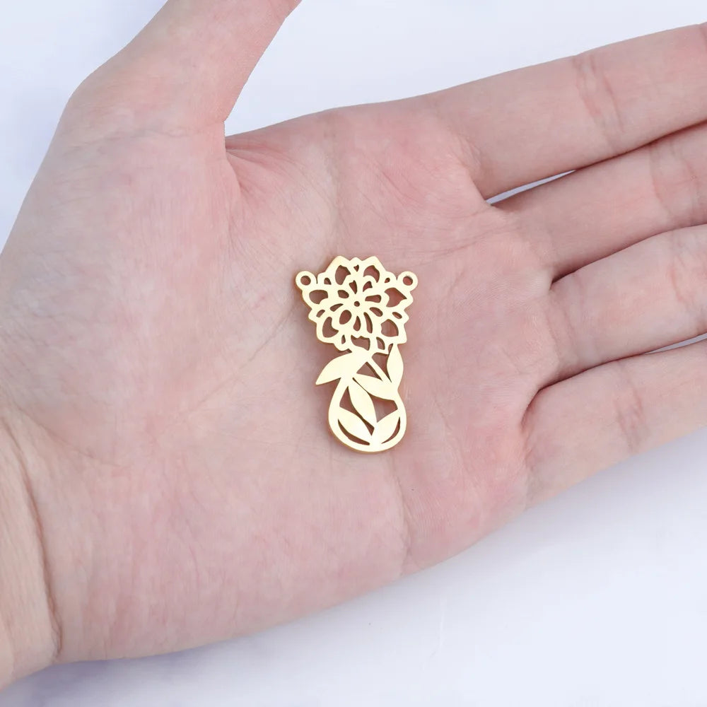 Wholesale DIY Stainless Steel Gold Tulip Pendant Jewelry Accessory for Children's Necklace Making