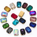HFOUR 28 Colors Glass Flatback Long Octagon Shape Rhinestones with Golden Sewn Setting for Dress Factory Price
