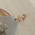 Gold Plated 925 Sterling Silver Colorful Zircon Women Gifts Rainbow Earrings