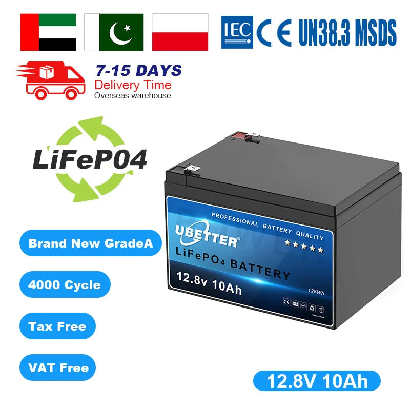 EU Dubai Stock 12V Lifepo4 Battery Pack 10AH 50AH 30AH 100ah Solar Battery for RV Marine Camping Waterproof Lithium Battery Pack