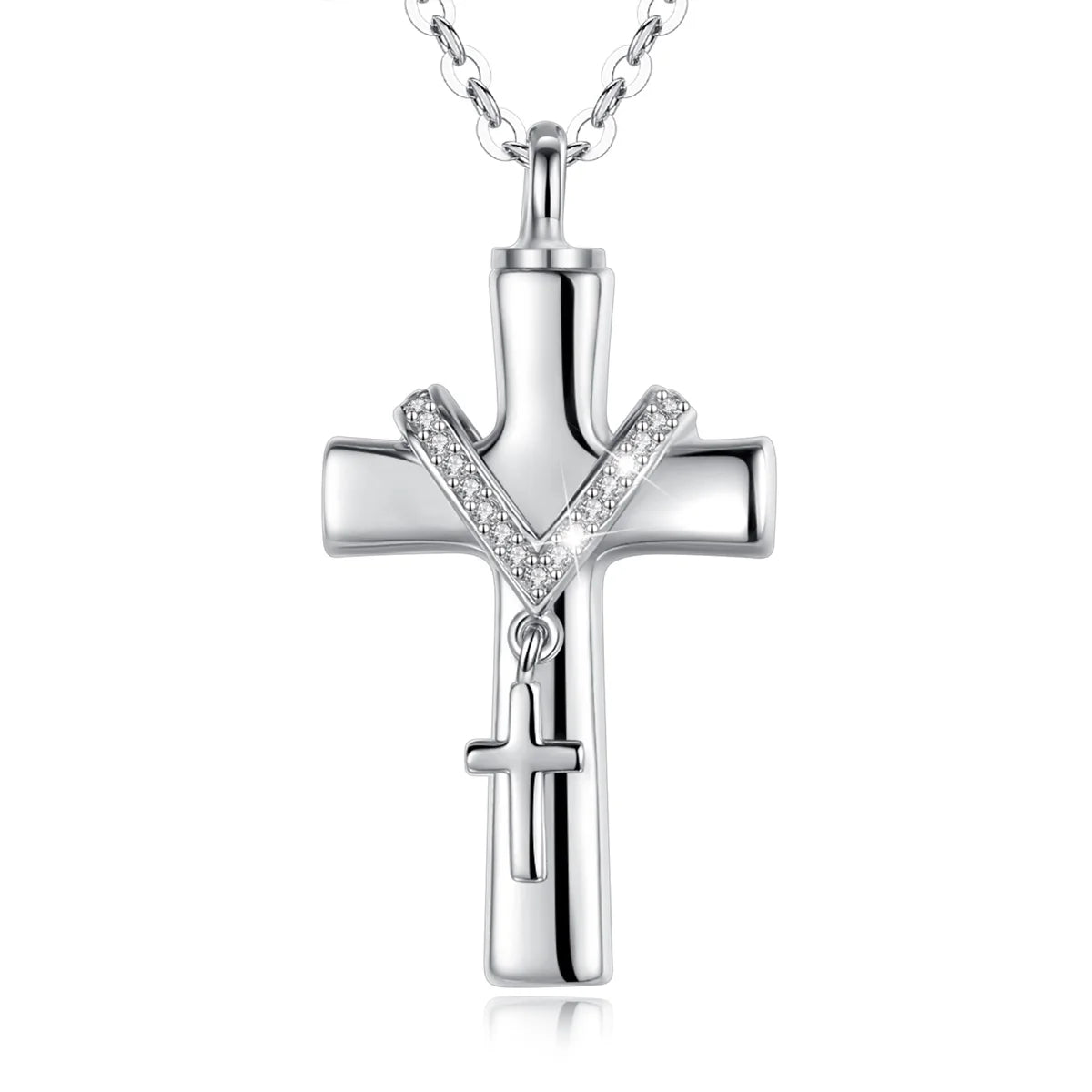 Merryshine 925 Sterling Silver Custom Keepsake Animal Women Mother Cross Cremation Urn Necklace for Ashes