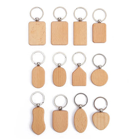 Custom Beech Wooden Keychain Laser Engraved Logo Blank Keychain Promotional Souvenir Gift Natural Wood Keyring Wholesale Cheap