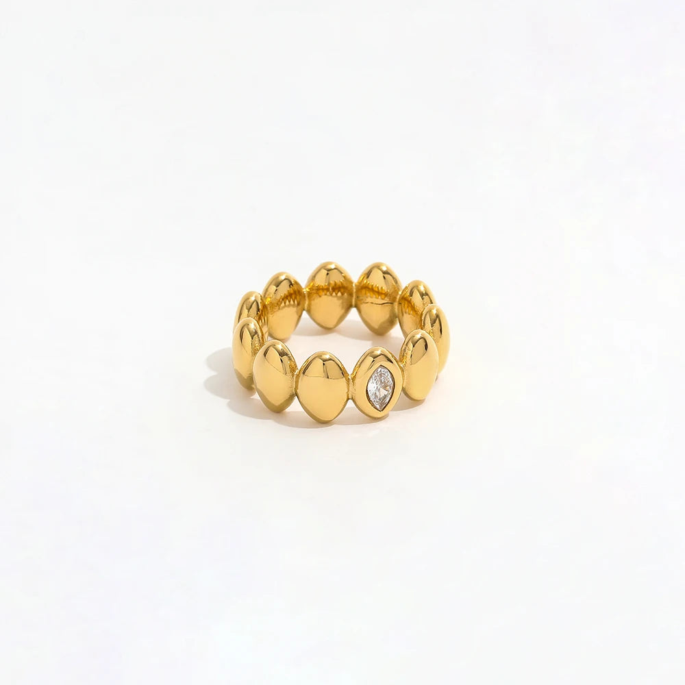 High End 18K Plain Gold Teardrop Zirconia Chunky Punk Style Rings Stainless Steel Simple Fashion Jewelry