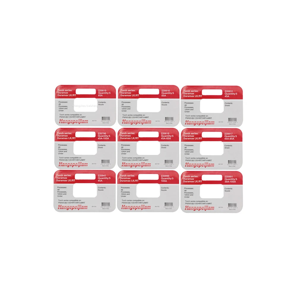 Powermax105 Electrode 220842 220777 Nozzle 220941 220930 220819 220816 220990 Shield 220817 220993 220818 220992 220948 220955