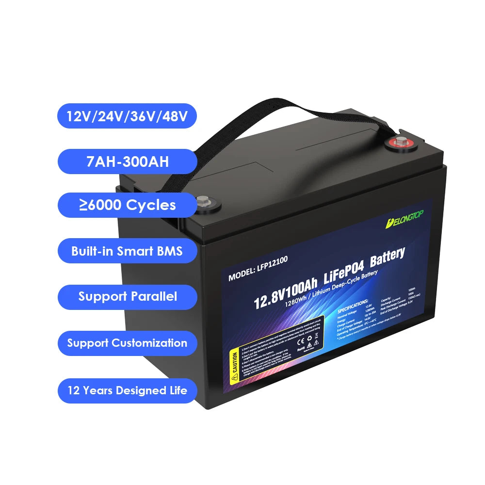 EU Stock Deep Cycle Lithium Ion LiFePO4 Battery Pack 12V 100Ah 200Ah 300Ah for solar system RV electric boat trolling motor