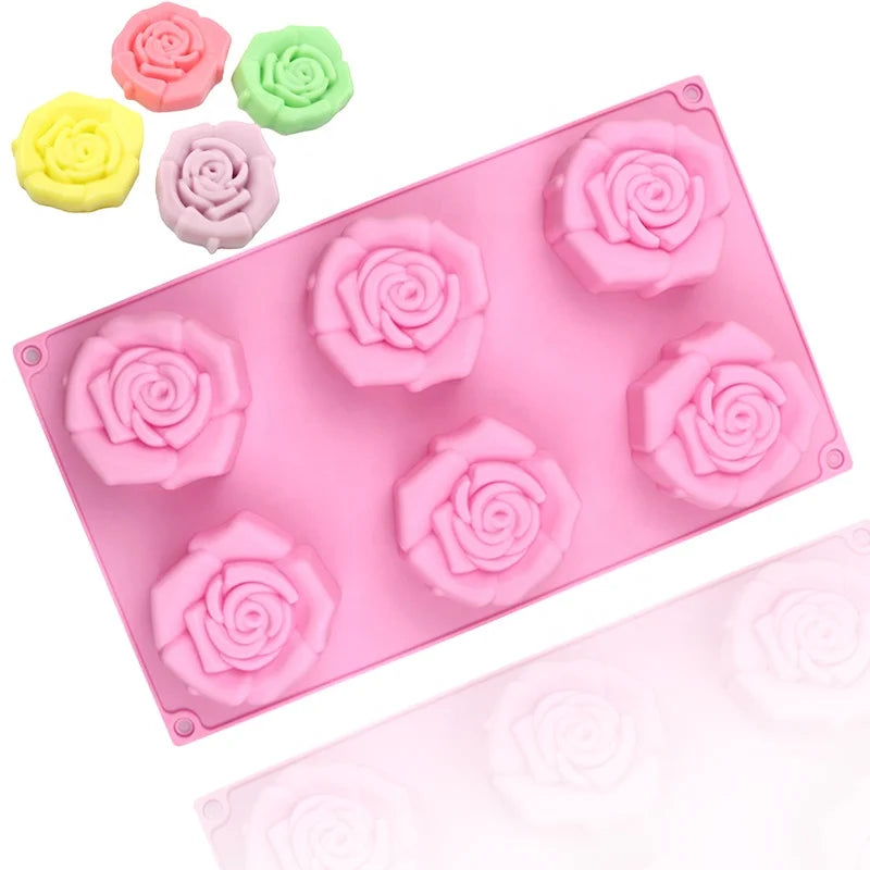 712 Factory Free Sample 6 Hole Rose Flower Shape Silicone Cake Mold Silicone Candle Molds Soap Making Molds Soap Candle