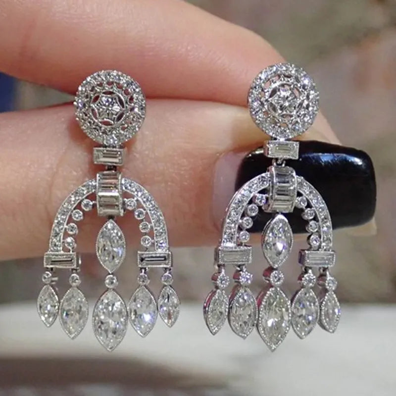 CAOSHI Luxury CZ Crystal Women Wedding Bohemia Jewelry Long Bridal Wedding Earrings with Clear Luxury Earrings for Women